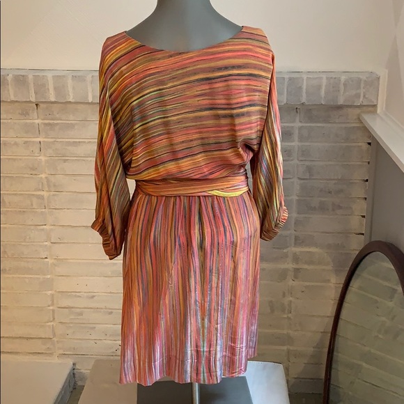Ermie silk Watercolor painted striped dress - Picture 4 of 10